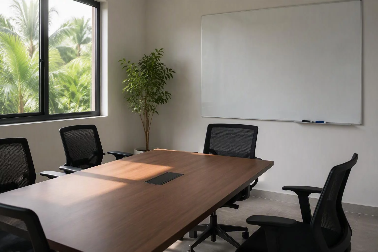 Cadeiras vazias da sala onde acontece a reunião de segunda